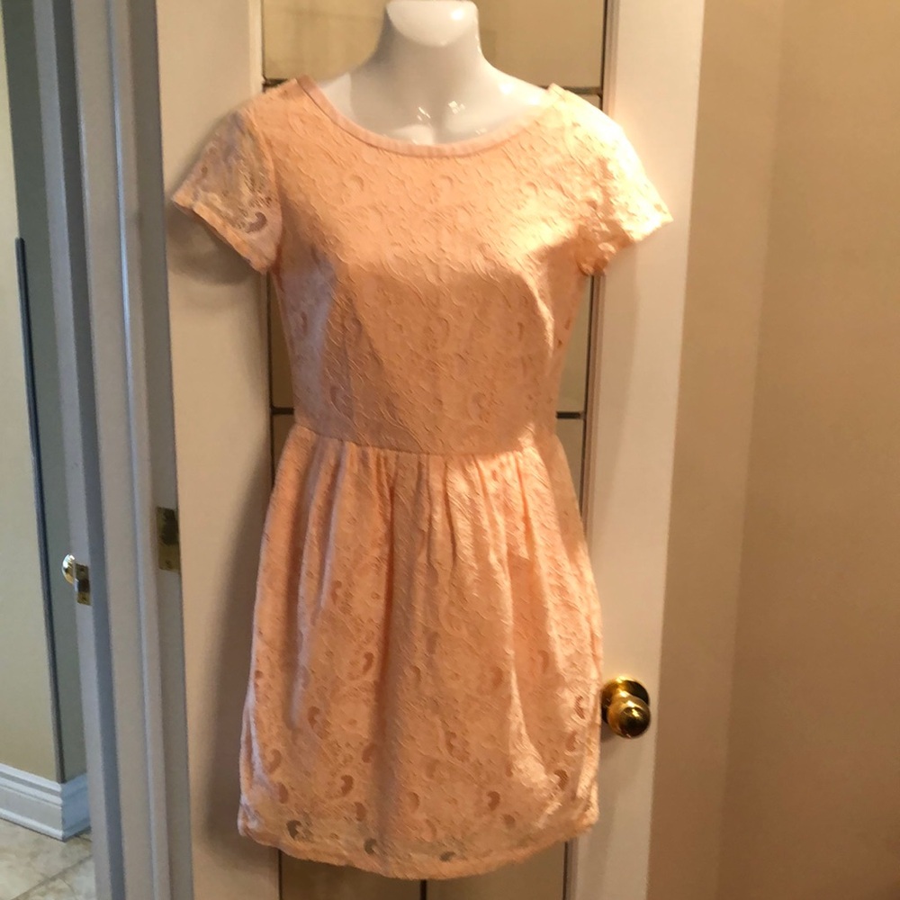 Peach Lace Fit-and-Flare Dress